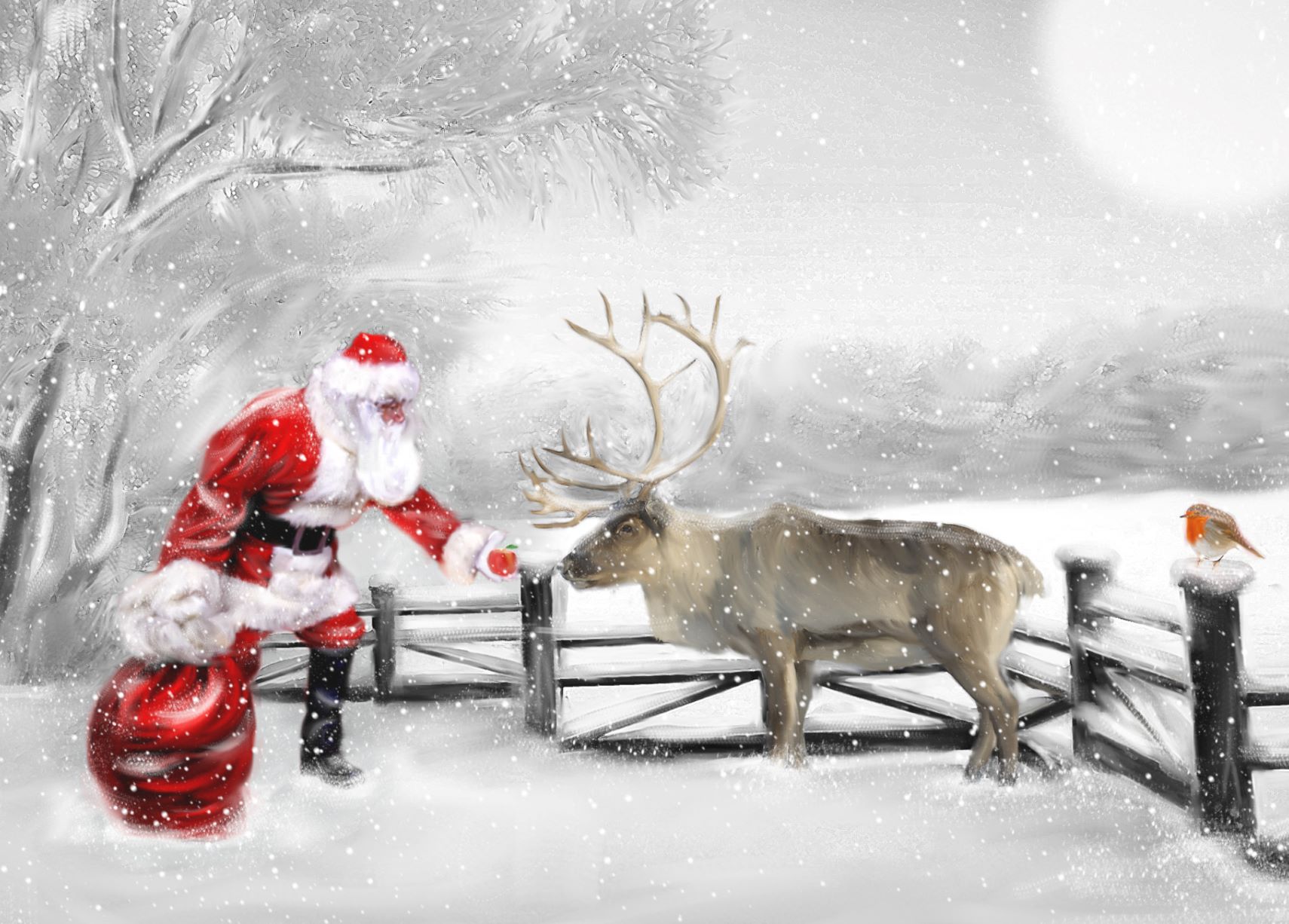 Santa feeding reindeer a treat