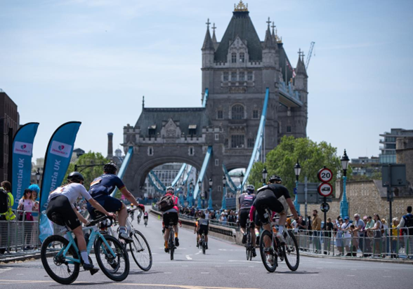 An image of cyclists at Tower Bridge